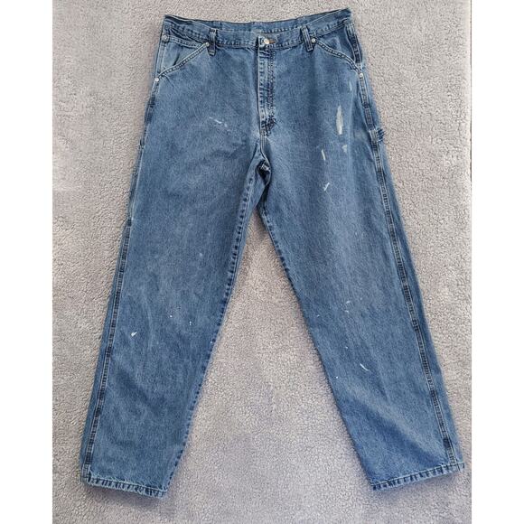 Wrangler Jeans Mens Size 38 x 34 Light Wash Carpenter Work Wear Cotton Denim - Picture 1 of 9